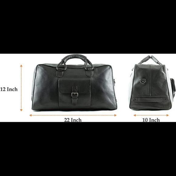 22 Inch Full Grain Buffalo Soft Black Leather Bag Travel Tote Duffle Bag Luggage - Picture 2 of 6